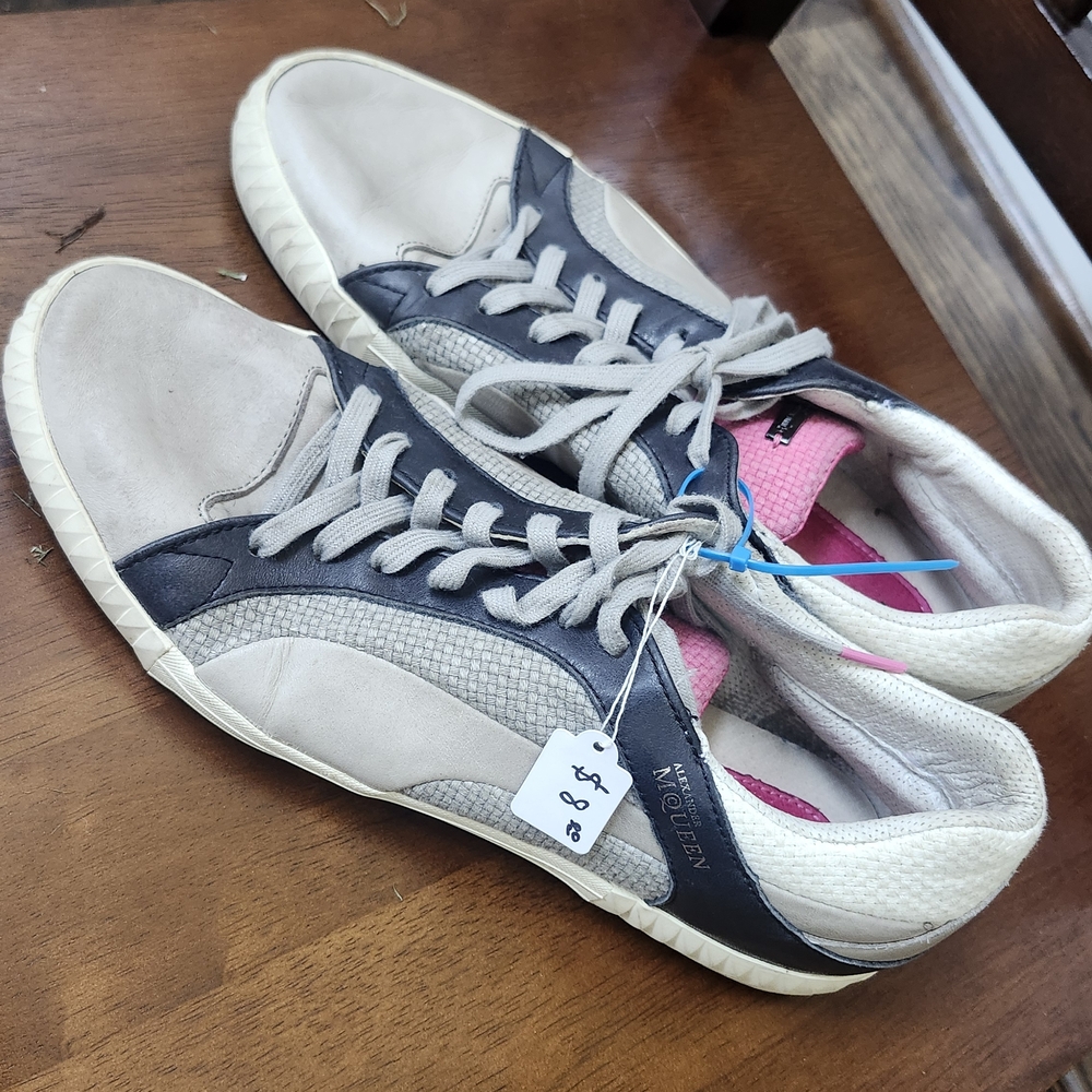 Alexander McQueen Cream and Black Sneakers with Pink Accents